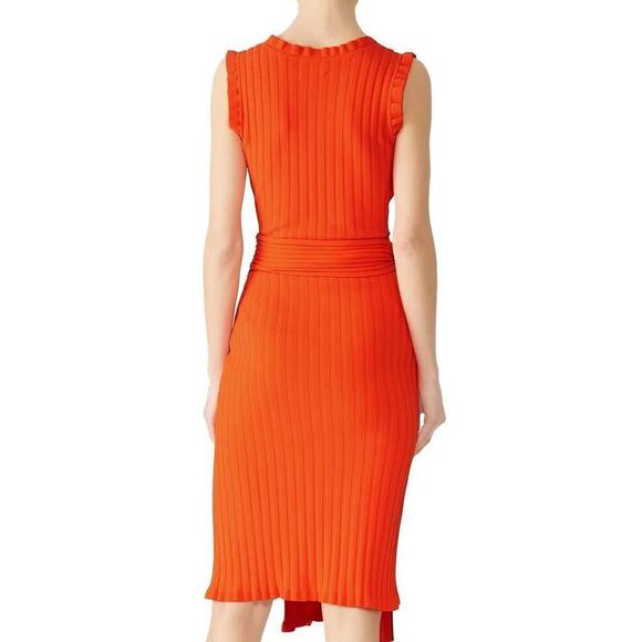 Milly Persimmon Dress Ribbed Sleeveless V-Neck Asymmetrical Wrap Orange Small - Picture 2 of 10